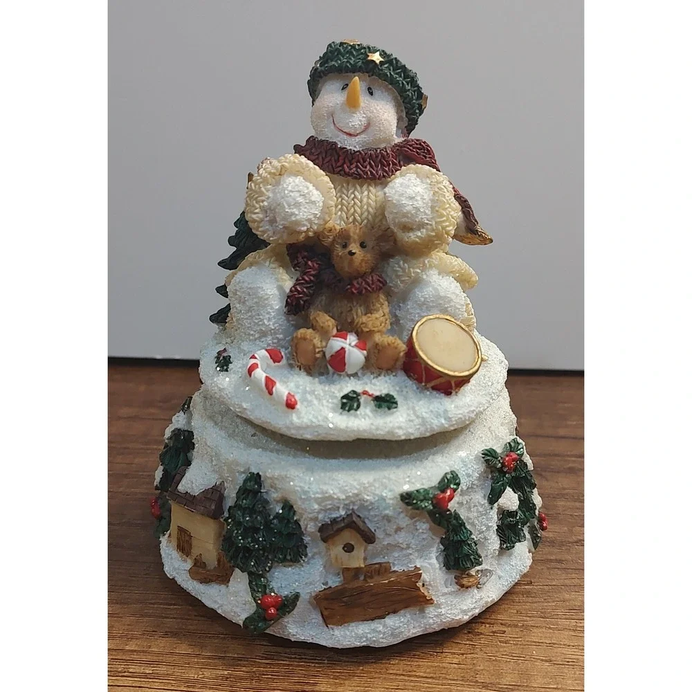 MUSICAL CHRISTMAS WIND UP SNOWMAN FIGURINE 
